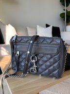 REBECCA MINKOFF Mini MAC Gray Quilted Leather Zip Crossbody Bag Chain (org $430)