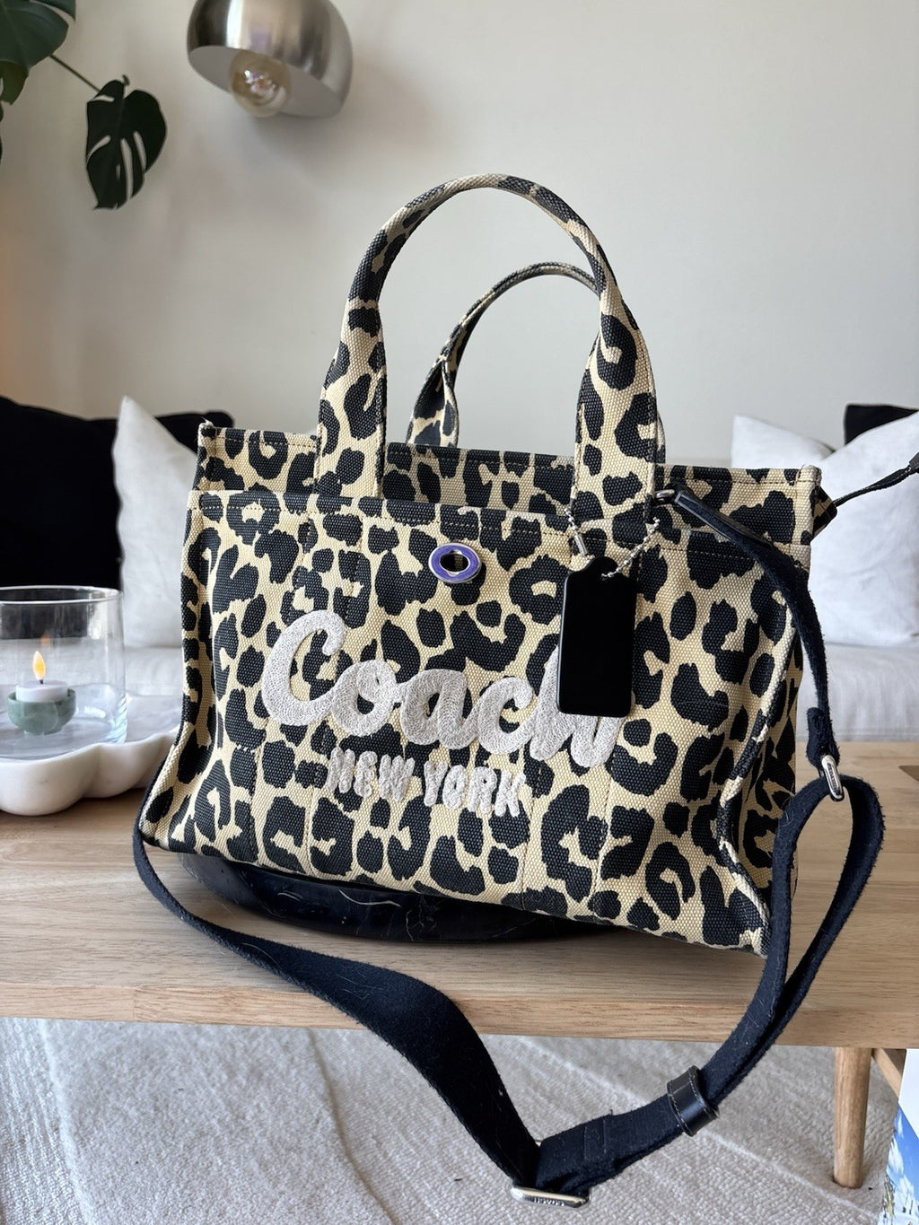 COACH Cargo Tote 26 Leopard Print Cotton Canvas Crossbody Bag CP769 (org $395)