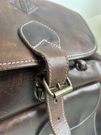 VINTAGE Classic Real Cow Hide Leather Backpack Daypack Brass Hardware Buckles