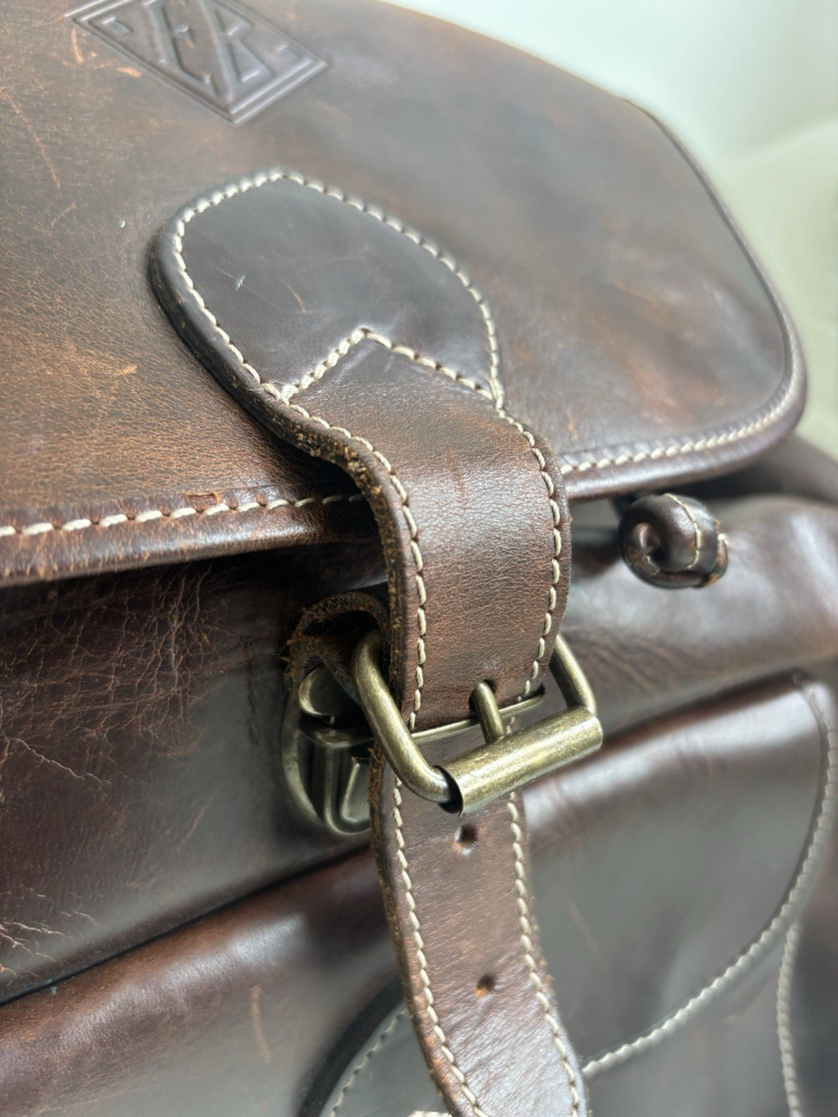 VINTAGE Classic Real Cow Hide Leather Backpack Daypack Brass Hardware Buckles
