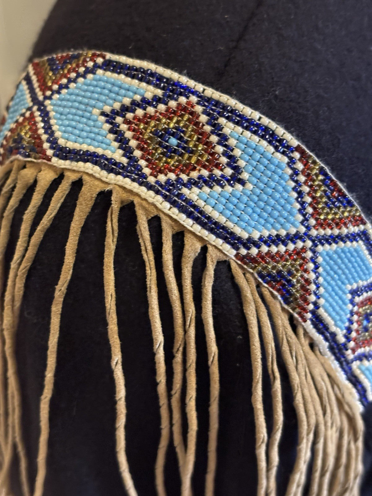 Double D Ranch VINTAGE Wool Jacket Military Beaded NavyBlue Varsity Stripe Small