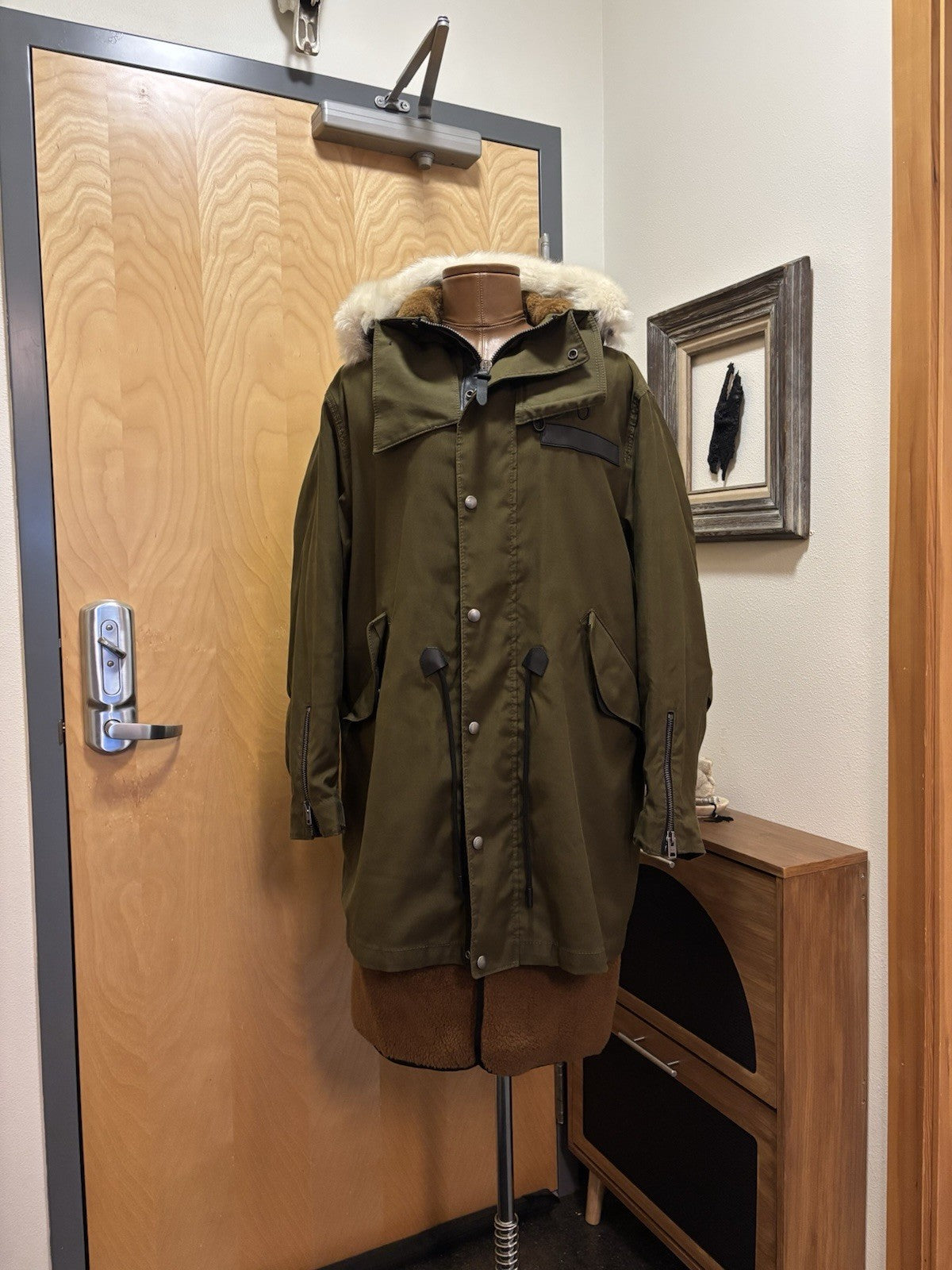 COACH Runway Shearling Lined Parka Jacket Coat Fur Hood Green/Olive (org $2650)