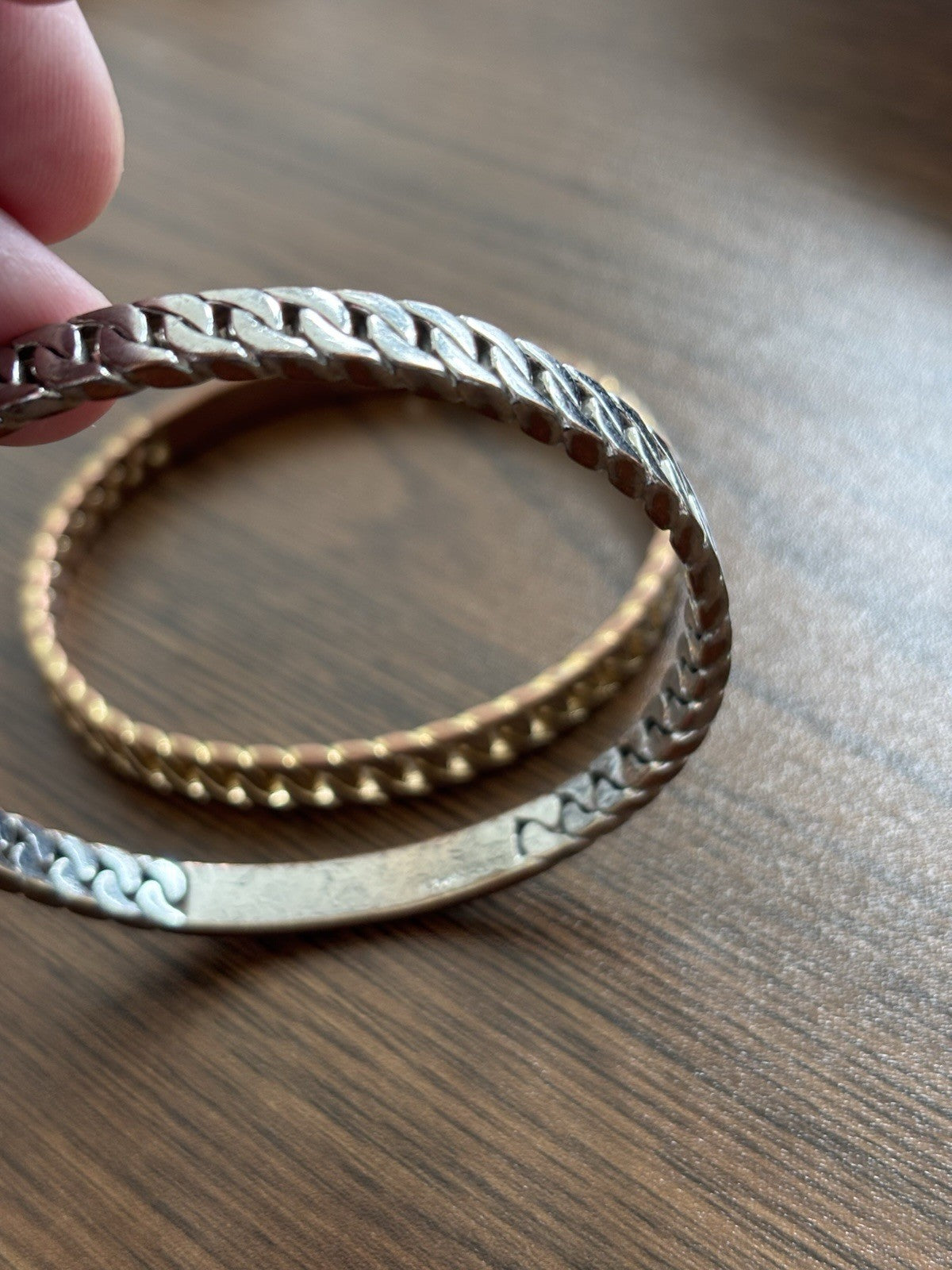 Vintage Designer COACH Set of 2 Bangle Bracelet Embossed Silver & Gold Plated