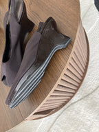 VANELI Brown Suede Leather Wedge Sandals Peep Toe Leather Heels Women Size 8.5 M