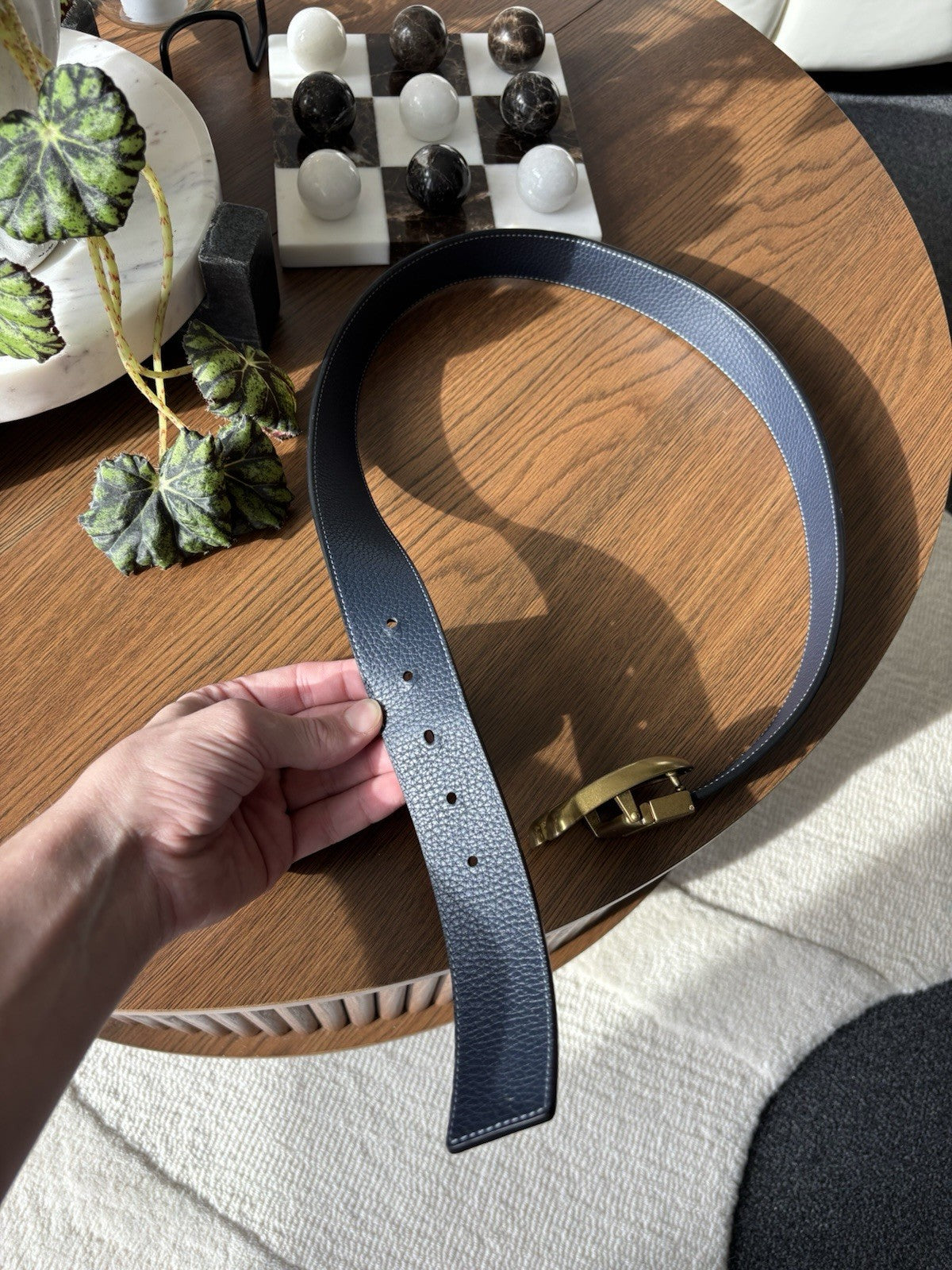 COACH Gold C Belt Reversible Navy Blue/ Grey Leather 38mm Sz 30-32 (Org $250)