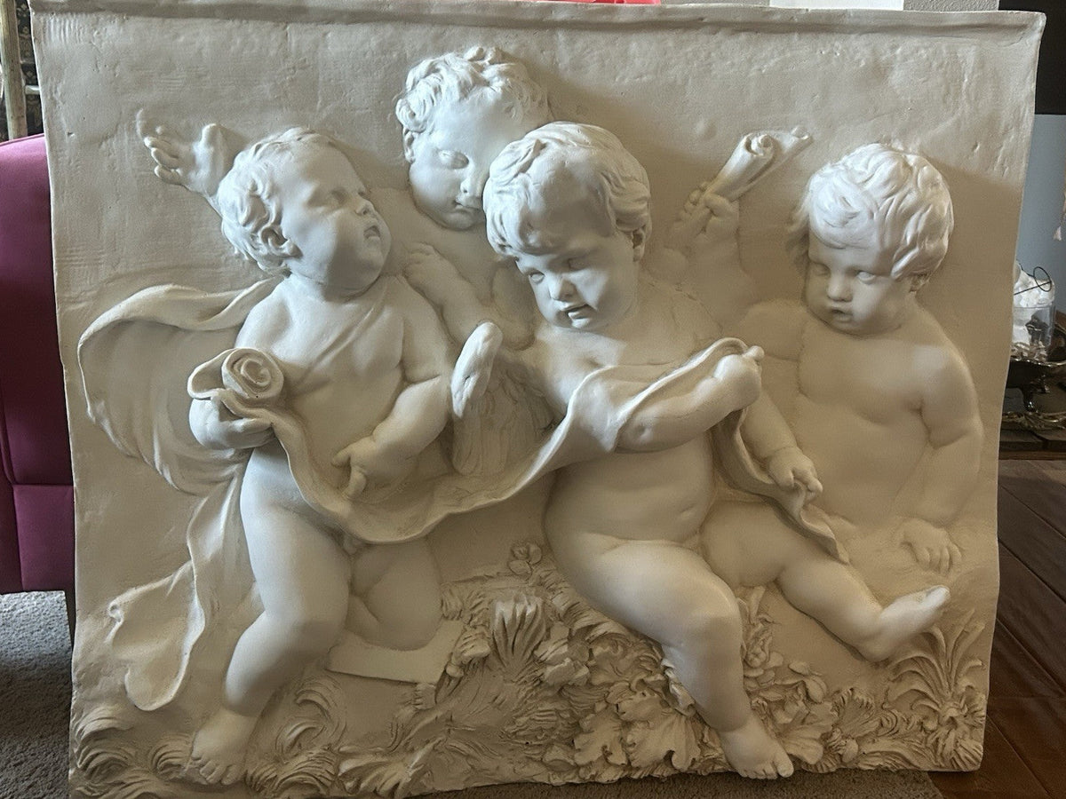 ANTIQUE stucco relief panel putti cherubs french François Du Quesnoy Wall Art