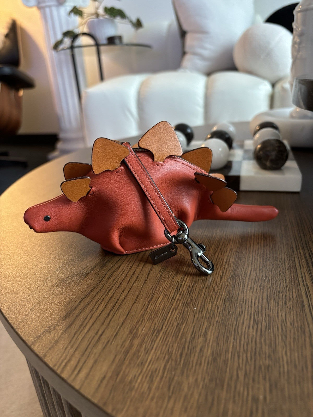 COACH Steggy Dino Dinosaur Leather Zip Coin Case Vermillion Orange (org $295)