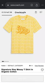 COACH Designer T Shirt Retro Fuzzy Graphic “Stay Messy” Yellow Size M (org $150)