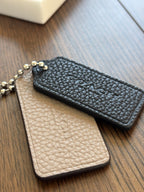 COACH Designer Leather 2 Hanging Bag Charm Fob Black/ Tan Tag Silver Bead Chain