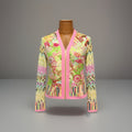 LILLIE RUBIN Vintage 2001 Y2K Fairy Floral Top XL Crinkle Bell Sleeve Zip Blouse
