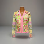 LILLIE RUBIN Vintage 2001 Y2K Fairy Floral Top XL Crinkle Bell Sleeve Zip Blouse