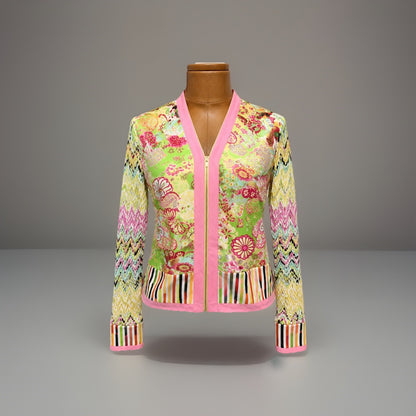 LILLIE RUBIN Vintage 2001 Y2K Fairy Floral Top XL Crinkle Bell Sleeve Zip Blouse