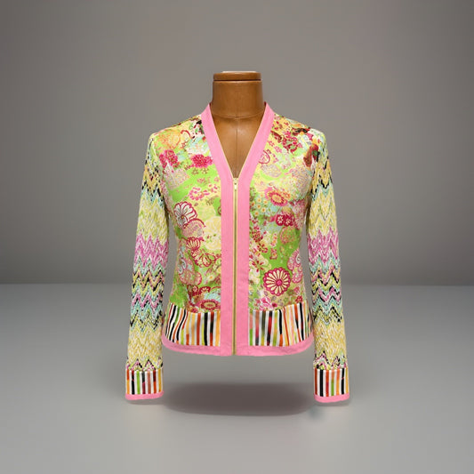 LILLIE RUBIN Vintage 2001 Y2K Fairy Floral Top XL Crinkle Bell Sleeve Zip Blouse