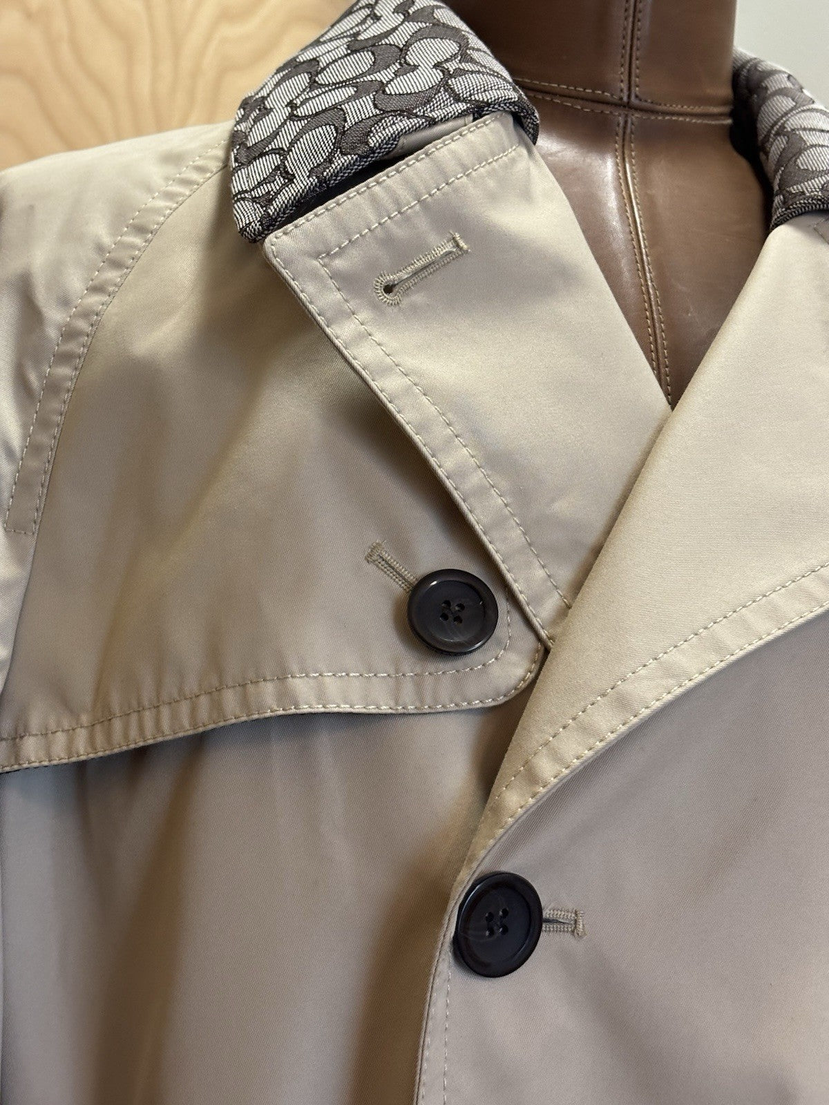 COACH Designer Trench Coat Jacket Leather Details Tan Khaki Brown (org $795)