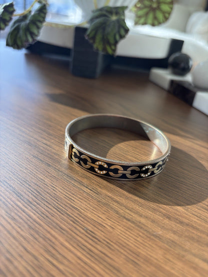 COACH 2003 Vintage Signature C Crystals Bangle Bracelet Black Enamel Gold Tone