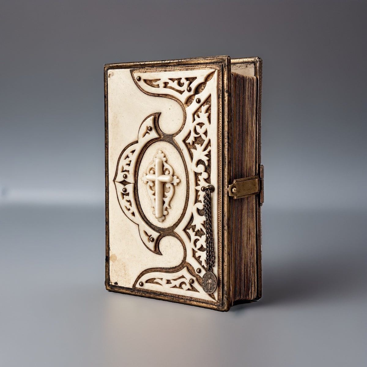 Antique 1875 Czech Bohemian Catholic Prayer Book  Hardcover Leather Brass Clasp