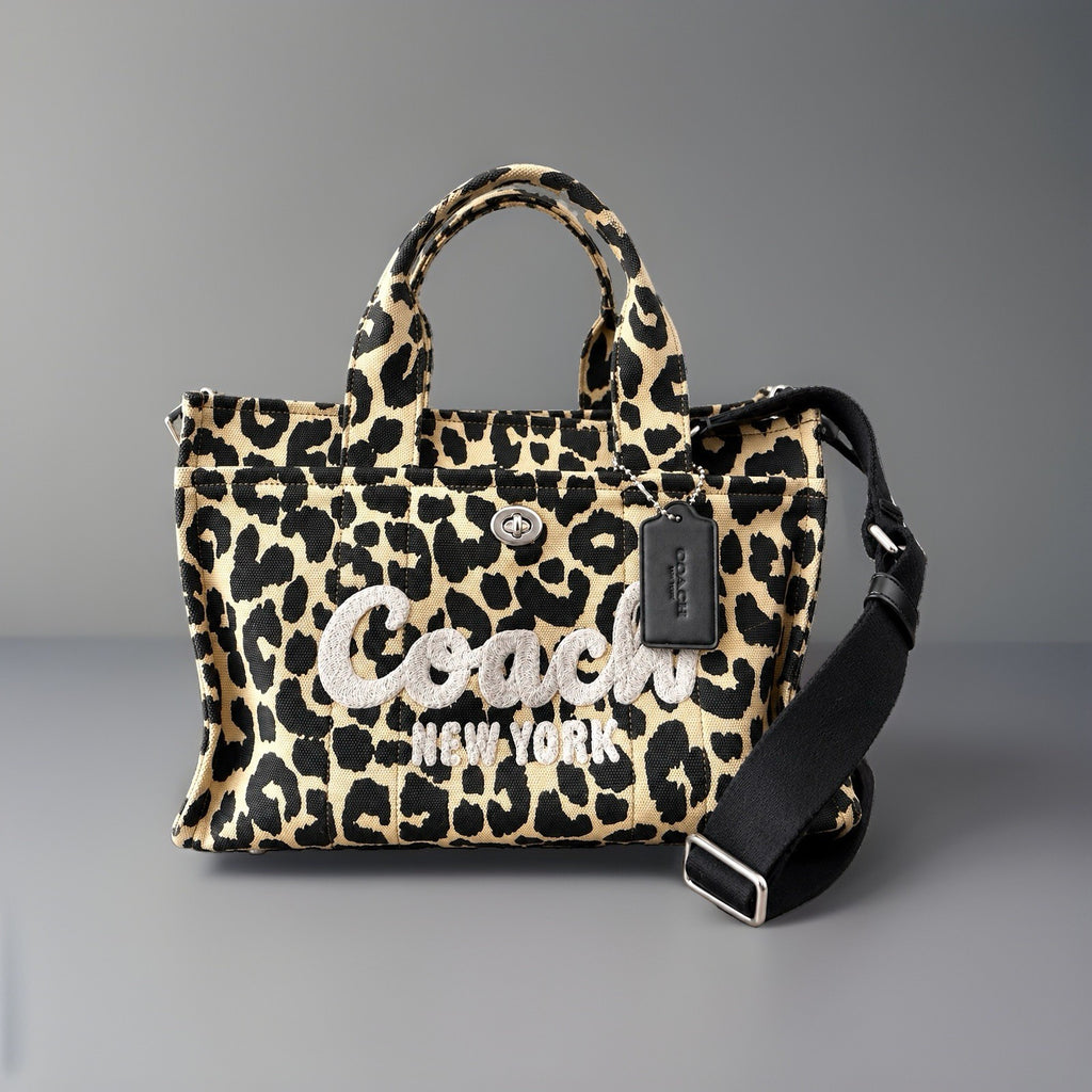 COACH Cargo Tote 26 Leopard Print Cotton Canvas Crossbody Bag CP769 (org $395)