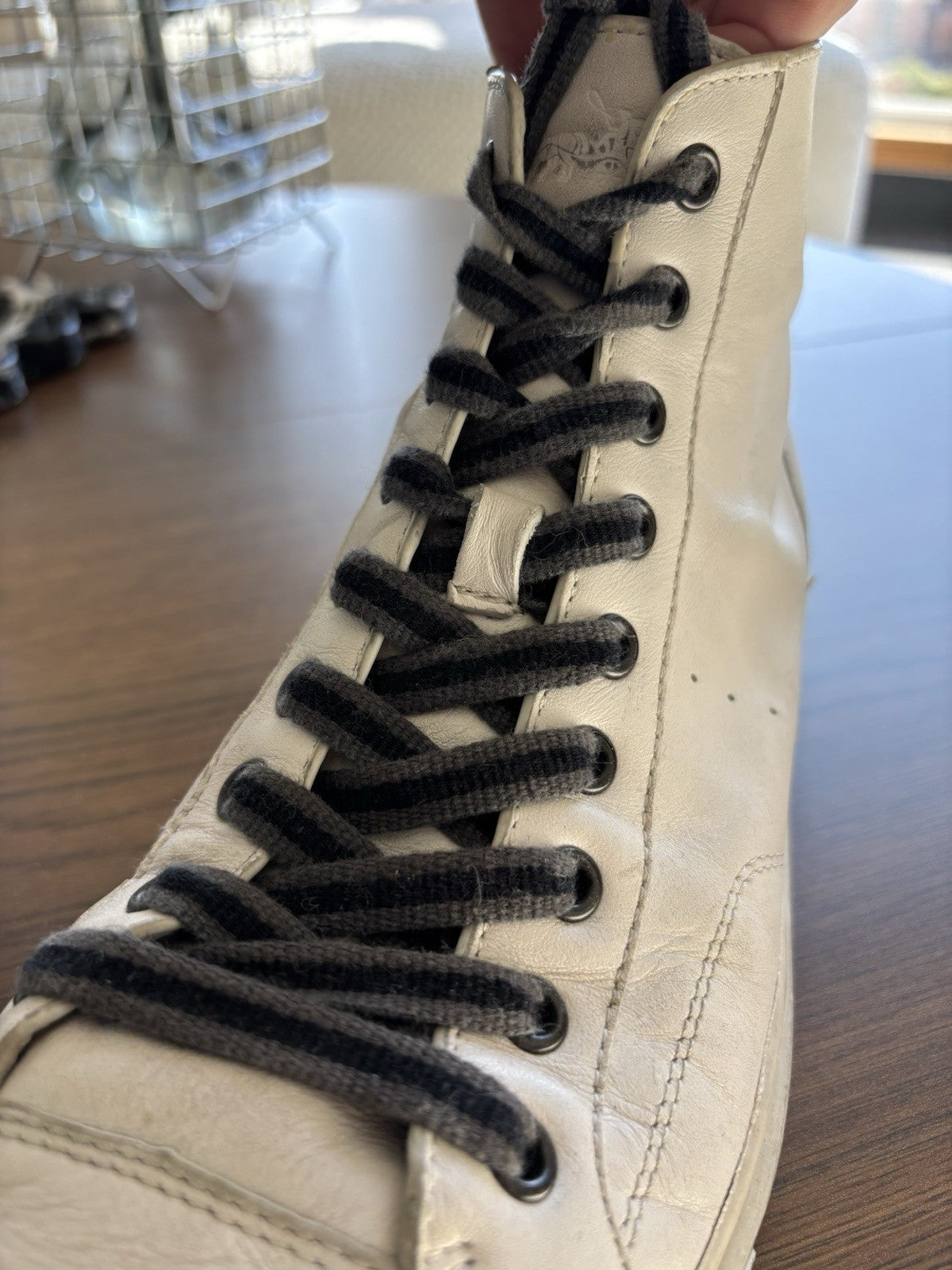 Men COACH Brand Distressed C214 Leather Ivory High Top Sneaker Sz 11 (org $350)