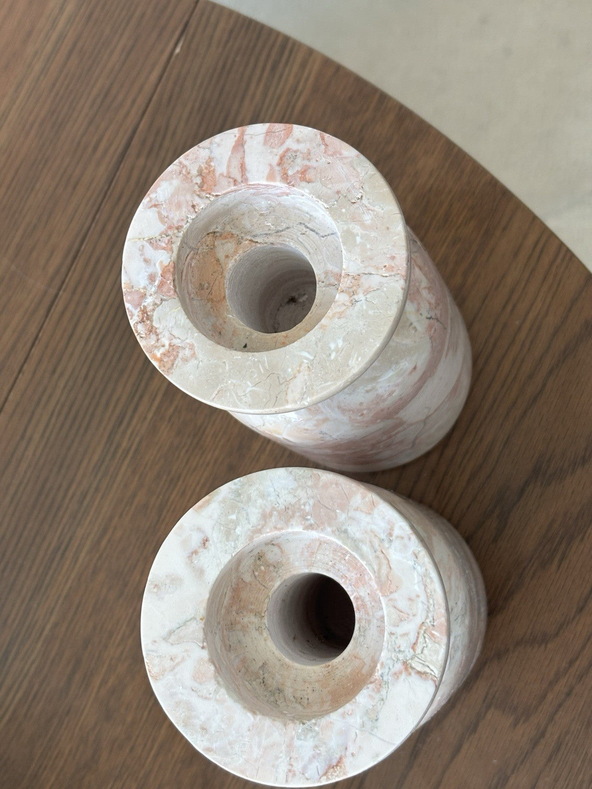 ITALIAN Pink/White Marble Candlestick Holders (2) Pair Japanese Style Made Italy