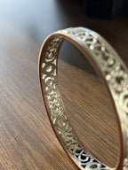 COACH 2004 Signature C Crystal Bangle Bracelet Silver Tone Openwork Rose Edge