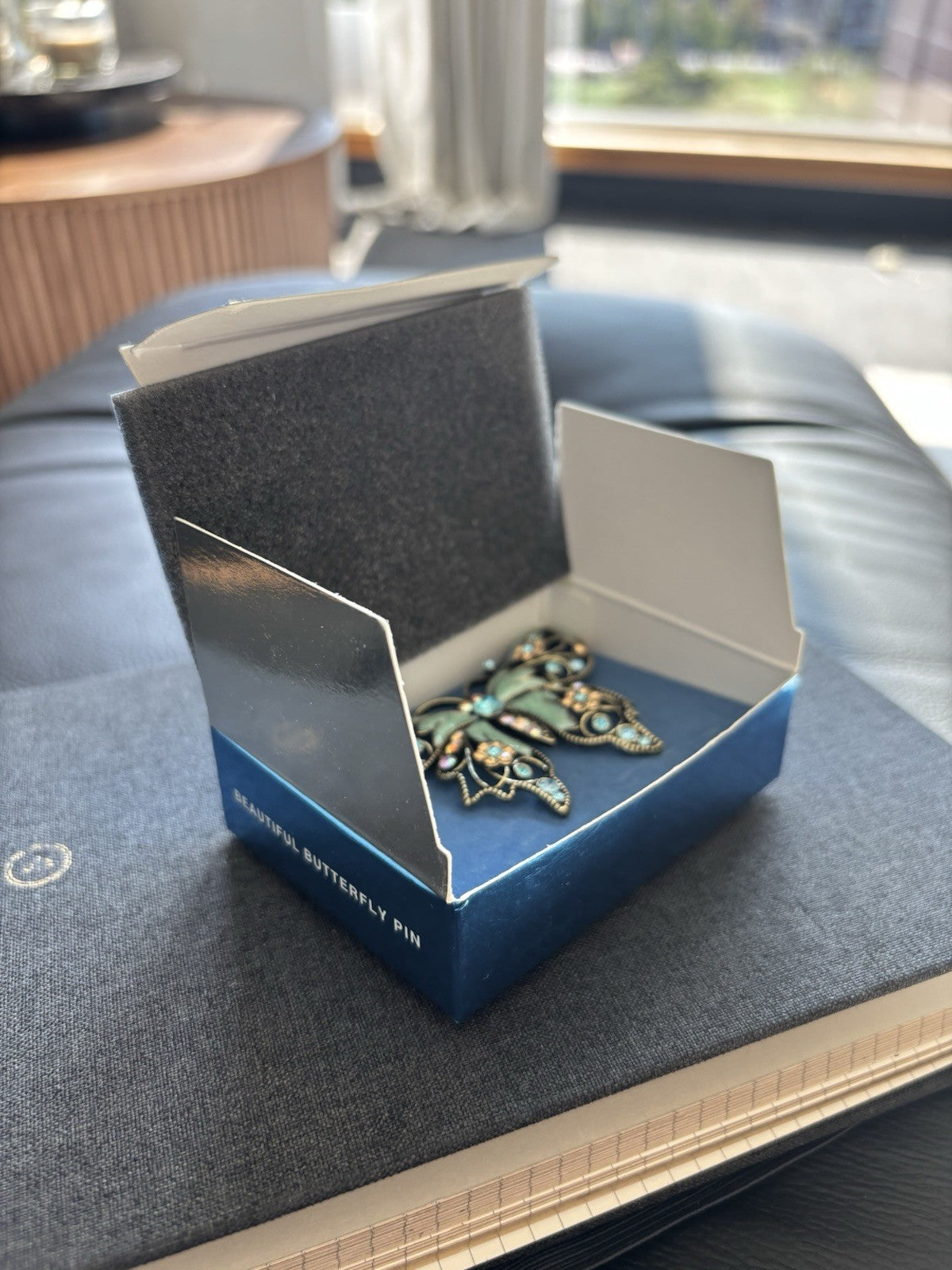 NEW Nina Ricci For Avon Butterfly Brooch - 1980s Vintage Enamel filigree W/ Box