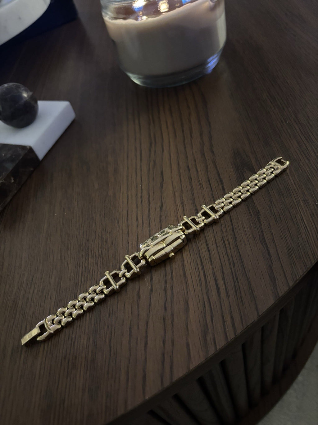 GRUEN Vintage Gold Tone Peekaboo Hidden Face Pearl Dial Slide Out Bracelet Watch