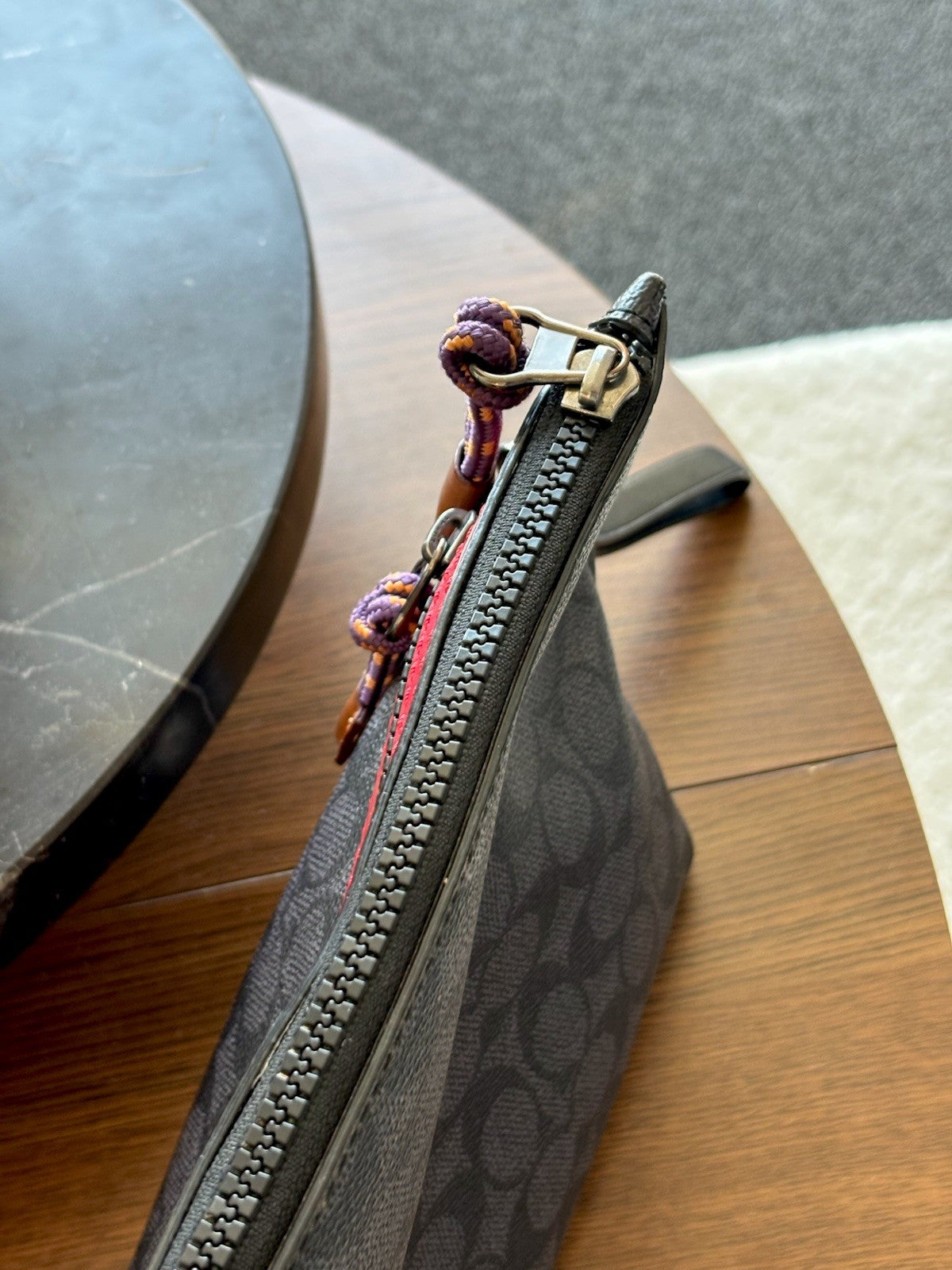 COACH Create Pin Banana/ Bolt Pins Accessory Toiletry Pouch Wristlet Red Leather