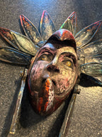 VINTAGE Mexican Hand Carved Wood Wall Mask Bird Headdress Folk Art Large 29inch