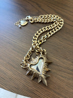 BETSEY JOHNSON Red Heart Necklace Spiked Pendant Statement Gold Chain (org $145)
