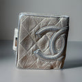 CHANEL Metallic Two Fold Wallet Leather Made France Authentic T16591 (org $1550)