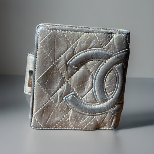 CHANEL Metallic Two Fold Wallet Leather Made France Authentic T16591 (org $1550)