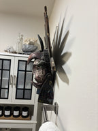 VINTAGE Mexican Hand Carved Wood Wall Mask Bird Headdress Folk Art Large 29inch