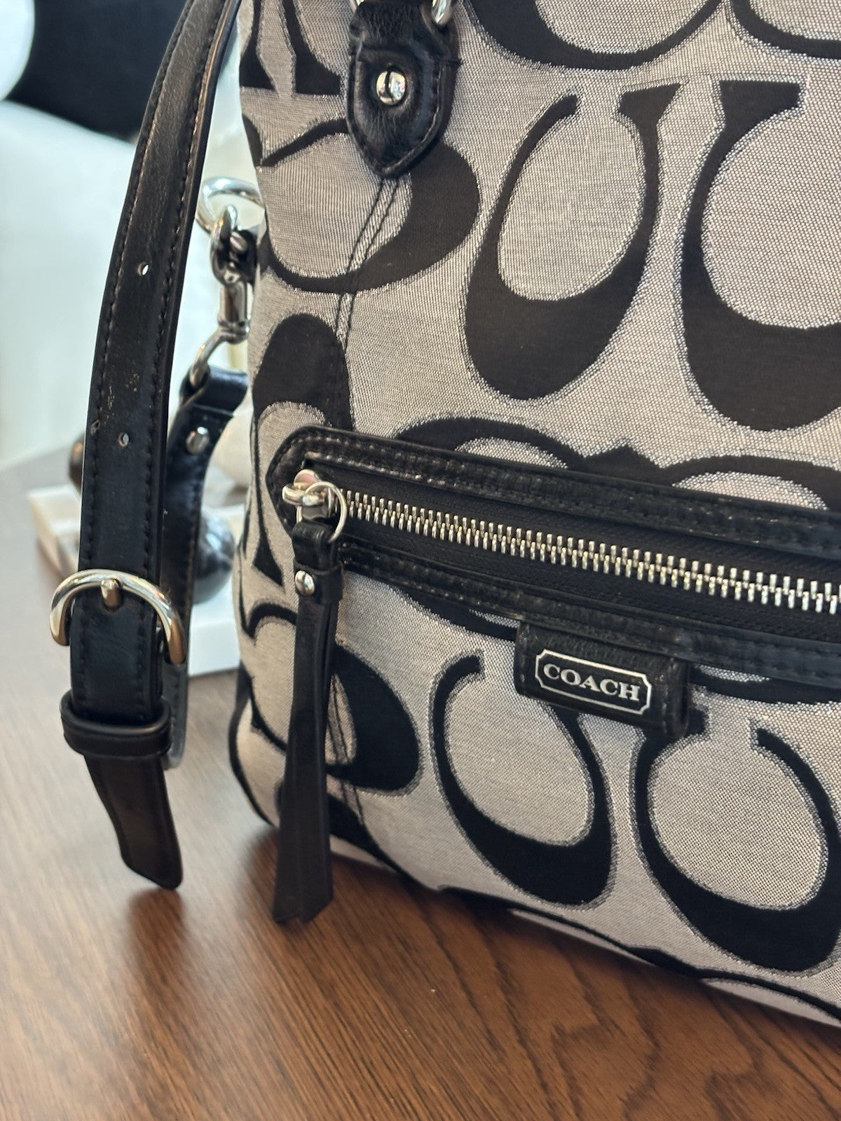 Designer COACH Brand Daisy Outline Signature Mia Crossbody F23940 Silver/Black