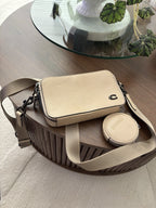COACH Pebble Leather Charter Slim Crossbody Zip Bag Ivory/Cream Black (org $295)