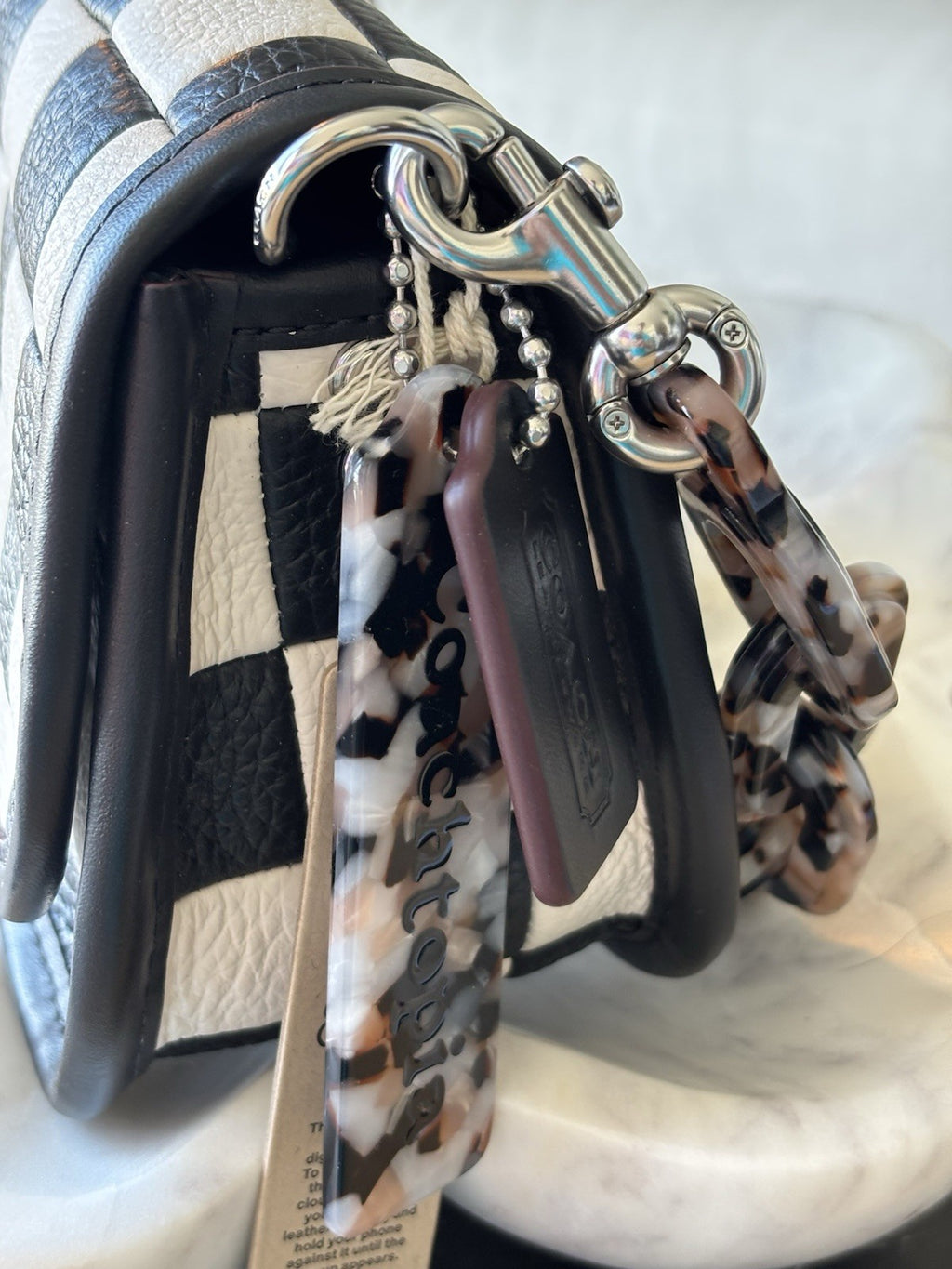 COACH Coachtopia Wavy Dinky Crossbody Bag Black/white Checkerboard Check Leather