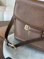 BALLY Brown Crossgrain Leather Shoulder Bag Gold Hardware Logo Purse (org $650)