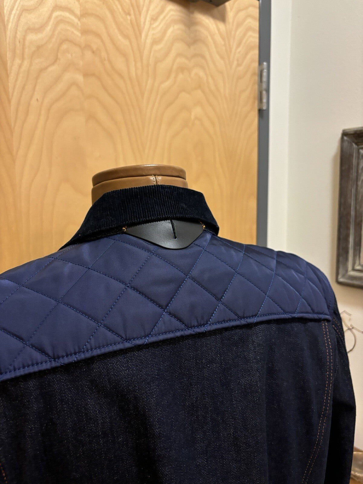 NEW Designer COACH Denim Shearling Jacket Coat Blue Tan Zip Size 50 (org $895)