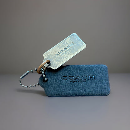 COACH Designer (2) Hanging Bag Charm Fob Black Leather /Gunmetal Tag /Bead Chain