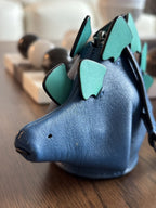 COACH Steggy Dino Dinosaur Leather Zip Coin Case Teal Blue Gunmetal (org $295)