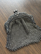 ANTIQUE Victorian Edwardian Chainmail Coin Purse Kiss-lock Pouch Silver Tone Bag