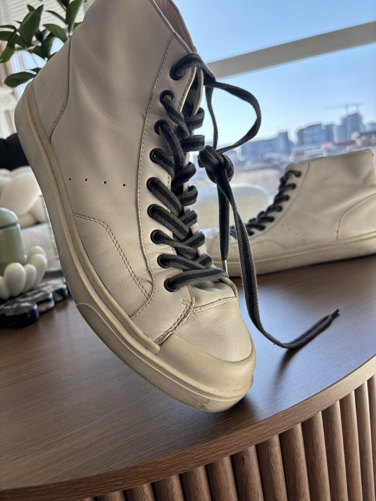 Men COACH Brand Distressed C214 Leather Ivory High Top Sneaker Sz 11 (org $350)