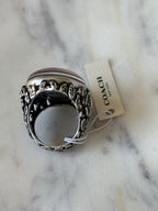 COACH Tea Rose Cabochon Swarovski Crystal Pink/Silver Statement Ring 7(org $145)