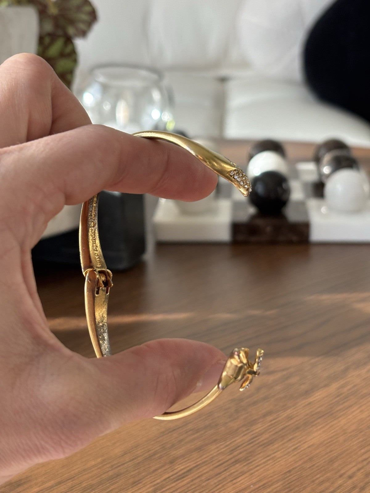 KATE SPADE Designer Bracelet Gold Tone 7'' Cubic Zirconia Animal Fox Hinged Cuff