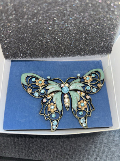 NEW Nina Ricci For Avon Butterfly Brooch - 1980s Vintage Enamel filigree W/ Box