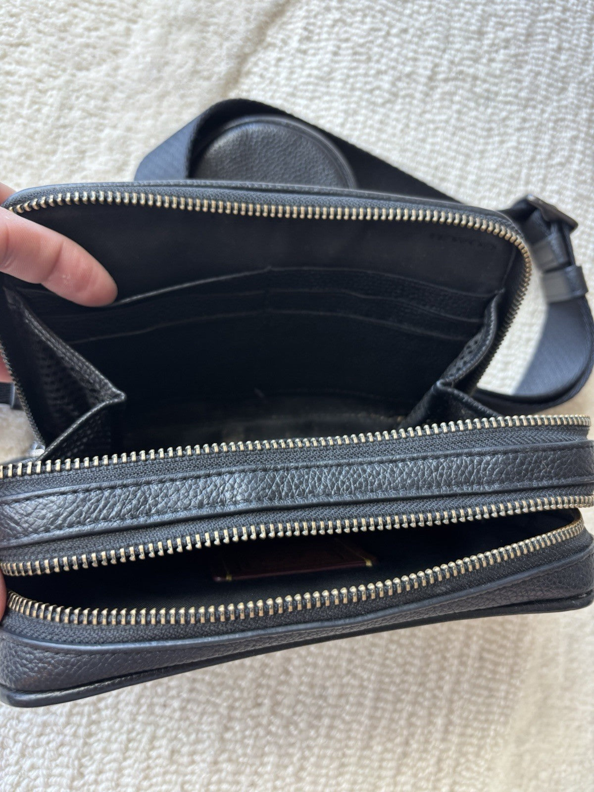 COACH Charter Crossbody Bag Black Polished Pebble Leather Gunmetal Double Zip
