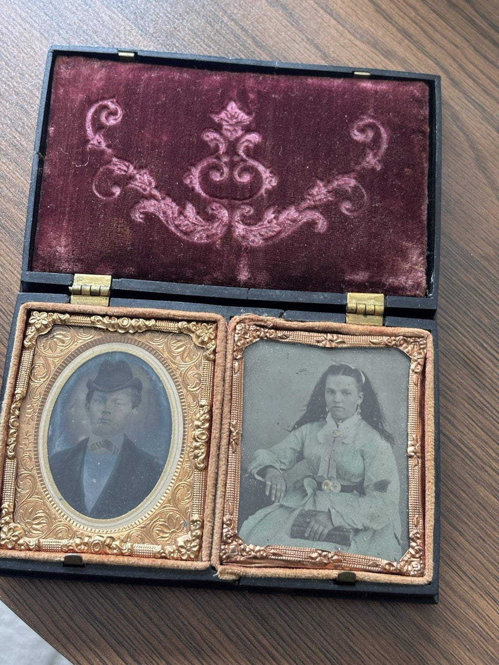 1850s Antique Victorian Double Portrait Union Case Civil War Daguerreotype Photo