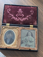 1850s Antique Victorian Double Portrait Union Case Civil War Daguerreotype Photo