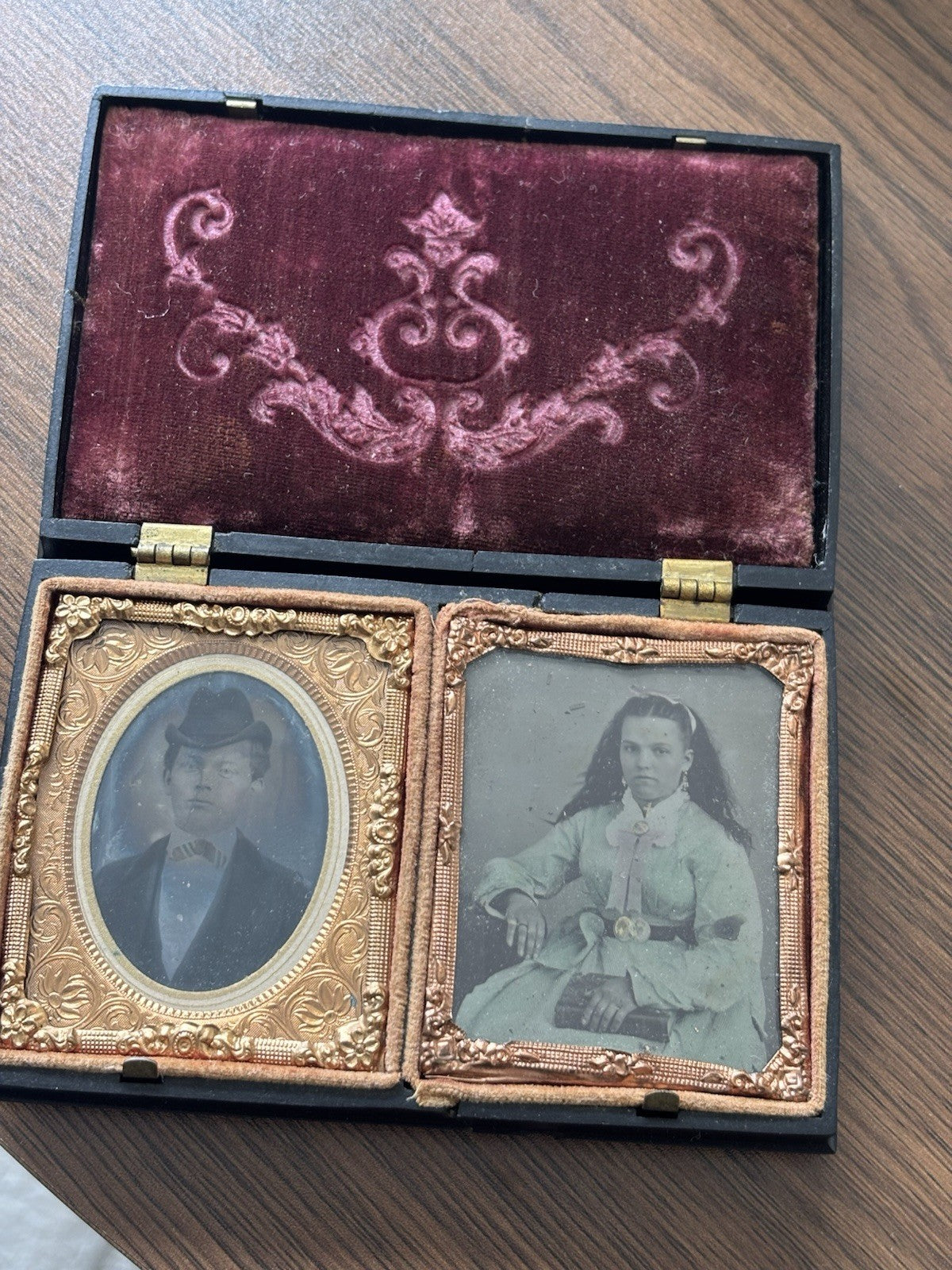 1850s Antique Victorian Double Portrait Union Case Civil War Daguerreotype Photo