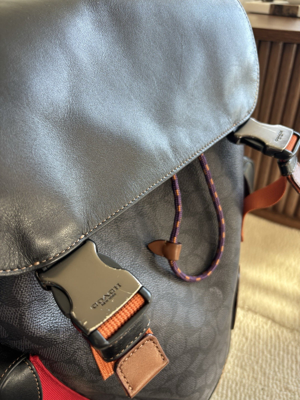 Designer COACH Rivington Backpack Rucksack Signature Leather Red/ Blk (org $595)