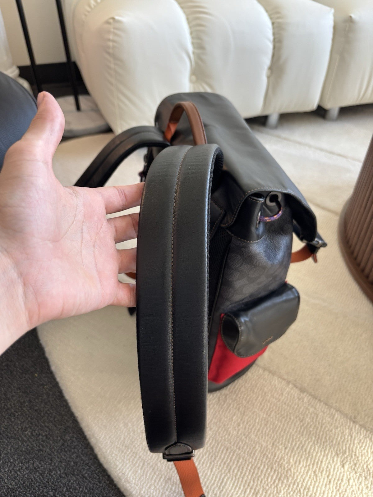 Designer COACH Rivington Backpack Rucksack Signature Leather Red/ Blk (org $595)